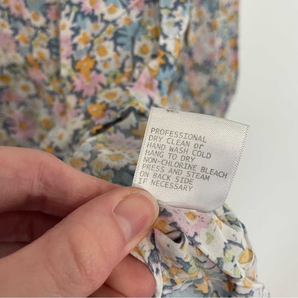 CYNTHIA ROWLEY Blue White Pink Multi Floral V-Neck 3/4 Sleeve Boho Summer Blouse - Picture 11 of 14